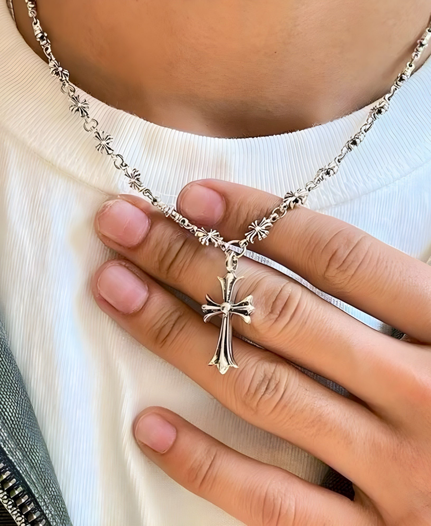 EXCALIBUR CROSS CHROME NECKLACE